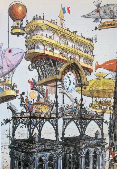 <a href="https://commons.wikimedia.org/wiki/File:Albert_Robida_-_ND_de_Paris_(version_en_couleurs).jpg" target="_blank">Albert Robida, illustration de Notre-Dame de Paris dans son roman « Le Vingtième siècle », 1882 - source : WikiCommons</a>