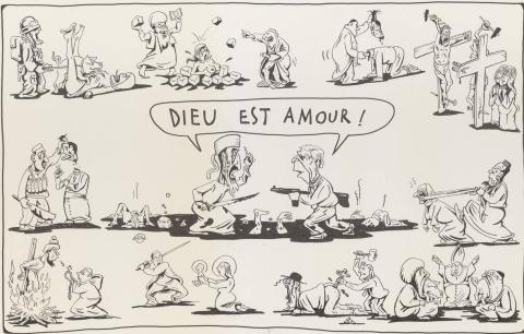 "Dieu est amour", dessin de Willem pour Charlie Hebdo, 2006 - source : Charlie Hebdo-BnF