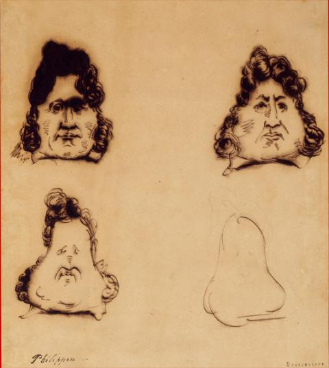 « La métamorphose du roi Louis-Philippe en poire », Charles Philipon, dessin à l’encre, 1831 – source : BnF