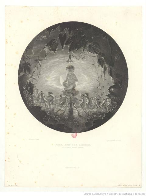 « Puck and the fairies midsummer night's dream », estampe de Richard Dadd, circa 1841 - source : Gallica-BnF