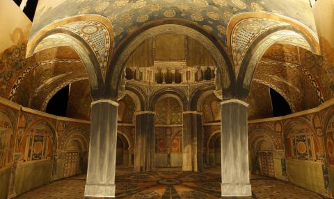 Parsifal : Acte I, tableau 3 : intérieur du temple du Graal : maquette de décor en volume, Eugène Simas - source : Gallica-BnF