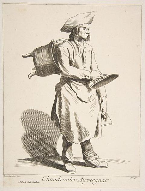 Un chaudronnier auvergnat parisien peint en 1737 par Anne Claude de Caylus - source : WikiCommons