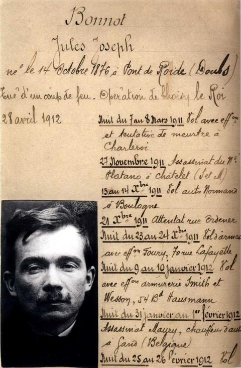 Signalement de Jules Bonnot envoyé à toutes les polices de France, 1912 - source : WikiCommons