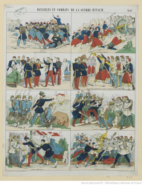 Batailles et combats de la guerre d'Italie. Combat de Montebello, Combat de Palestro, 1859 - source : Gallica-BnF