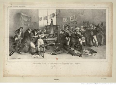 Descente Dans Les Ateliers De La Liberté De La Presse ; Grandville, Desperet - source : Gallica-BnF
