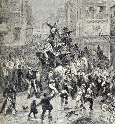 La descente de la Courtille, gravure, XIXe siècle - source : WikiCommons