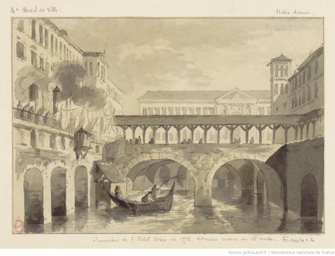 Incendie de l'Hôtel-Dieu en 1772, dessin anonyme, circa années 1770 – source : Gallica-BnF