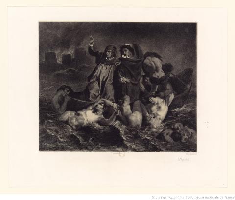 La barque de Dante [estampe] ; Eugène Delacroix &amp; Célestin Nanteuil , 1849 - source : Gallica-BnF