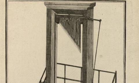 « La Véritable guillotine ordinaere, ha, le bon soutien pour la liberté ! », estampe, circa 1791 - source : Gallica-BnF