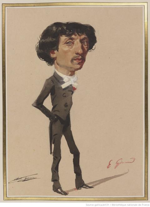 Caricature de Charles Garnier, aquarelle, P.F.E.Giraud - source : Gallica-BnF