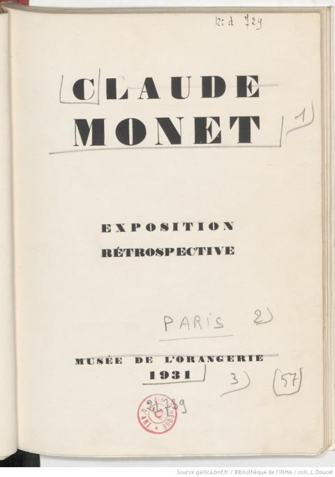Couverture de « Claude Monet – Exposition rétrospective au Musée de l'Orangerie », 1931 - source : Gallica-BnF