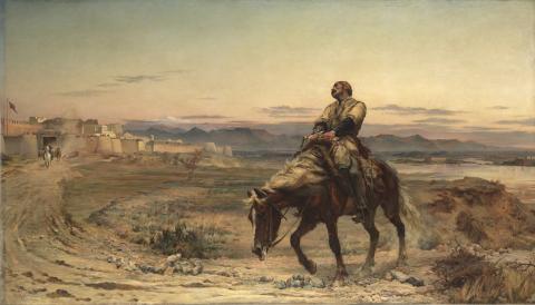 "Remnants of an Army" : William Brydon arrivant aux portes de Jalalabad, tableau d'Elizabeth Butler, 1879 - source WikiCommons